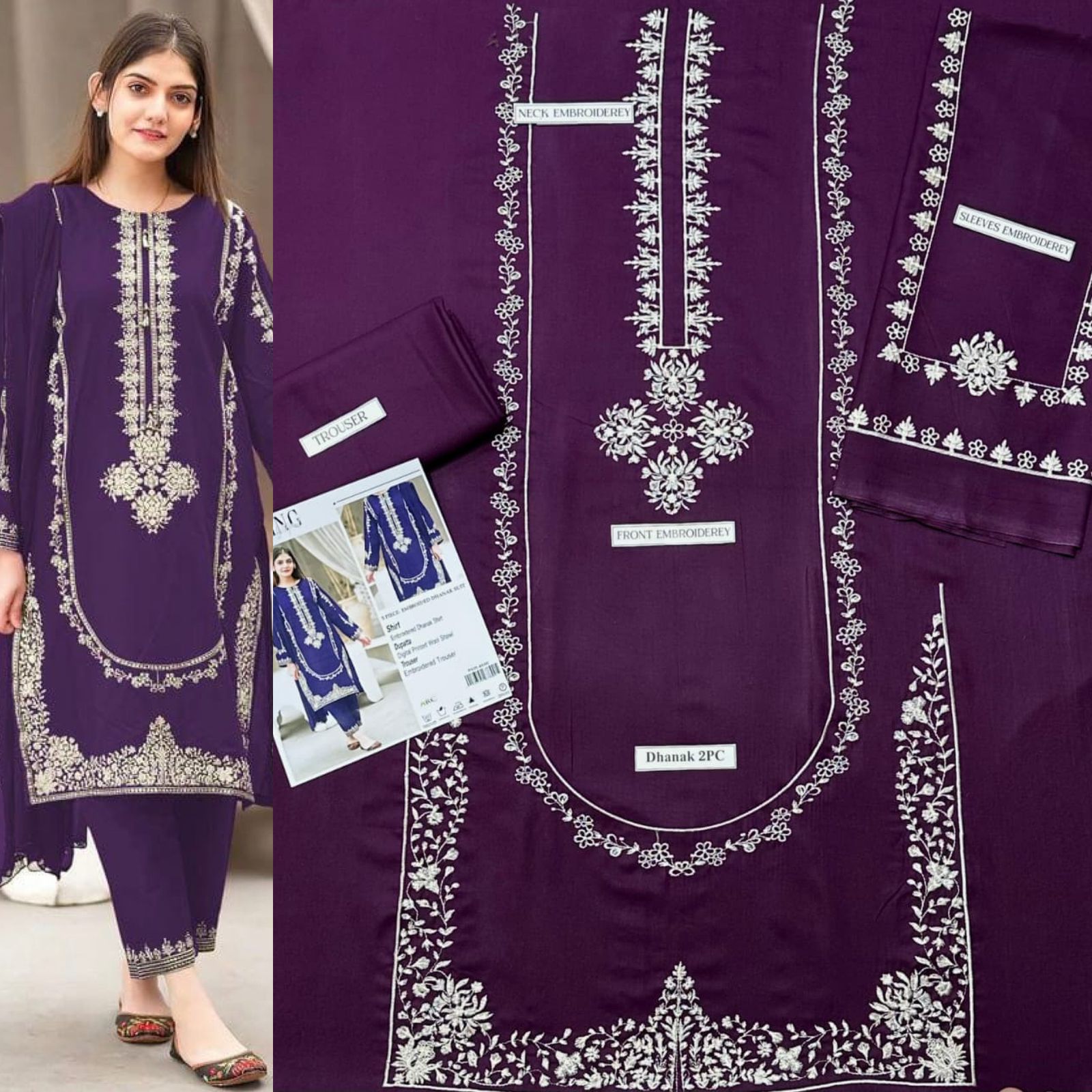 2 PC DHANAK EMBROIDERED