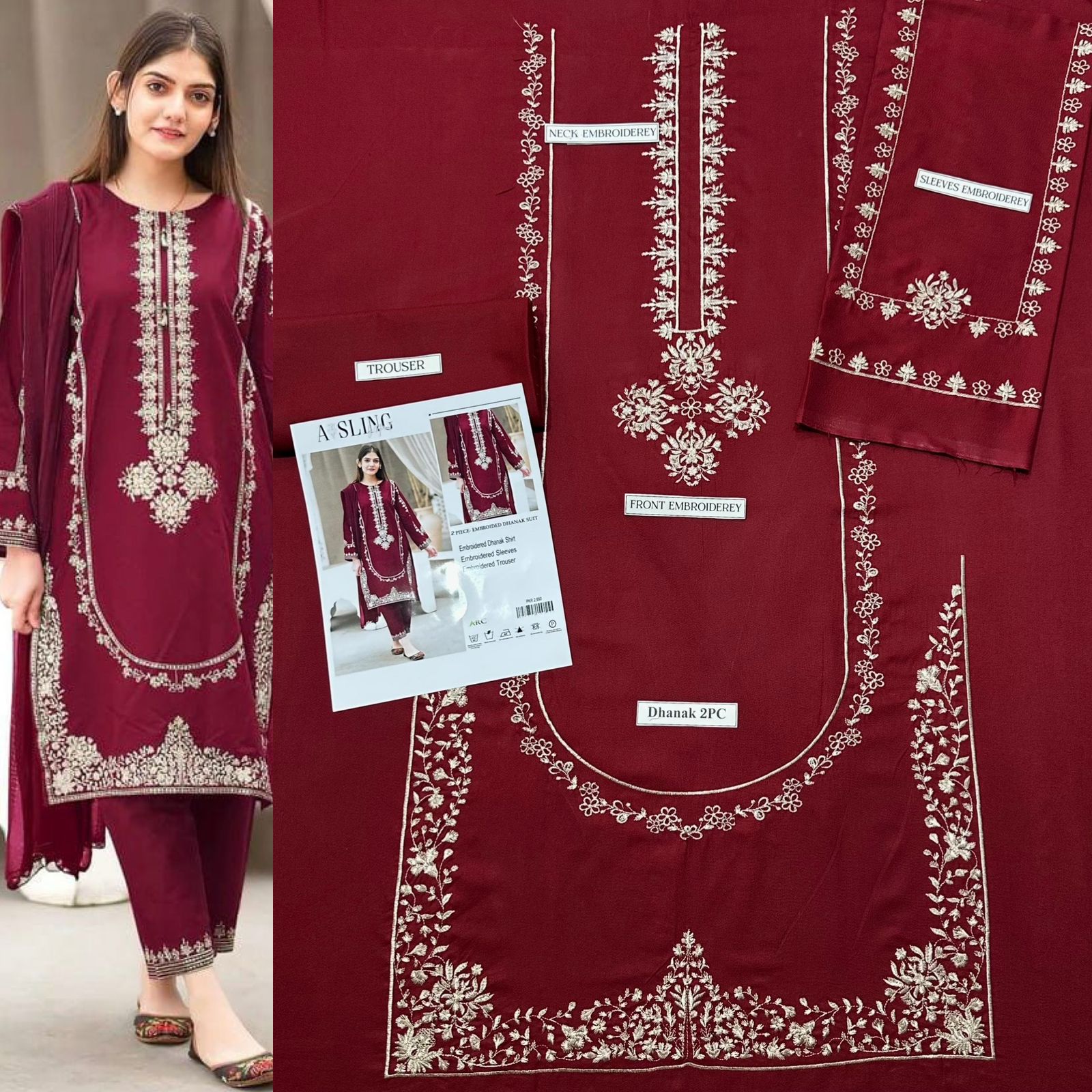 2 PC DHANAK EMBROIDERED