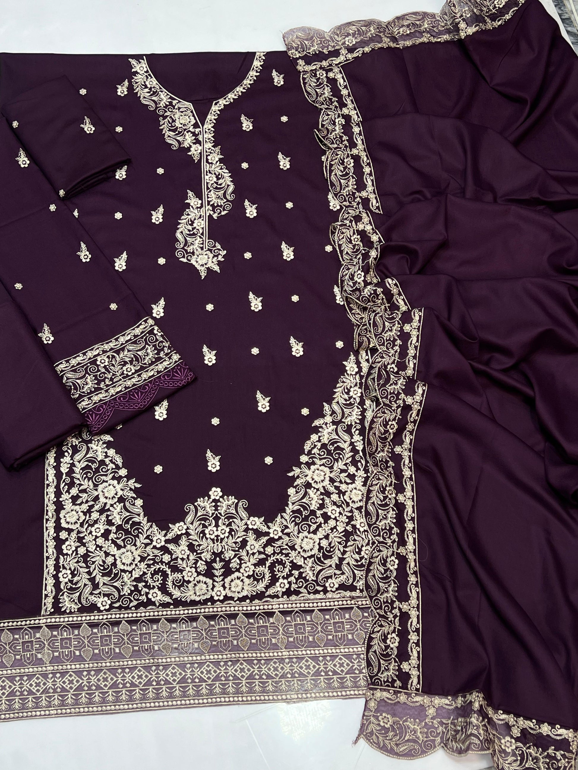 3 PC AZURE DHANAK EMBROIDERD