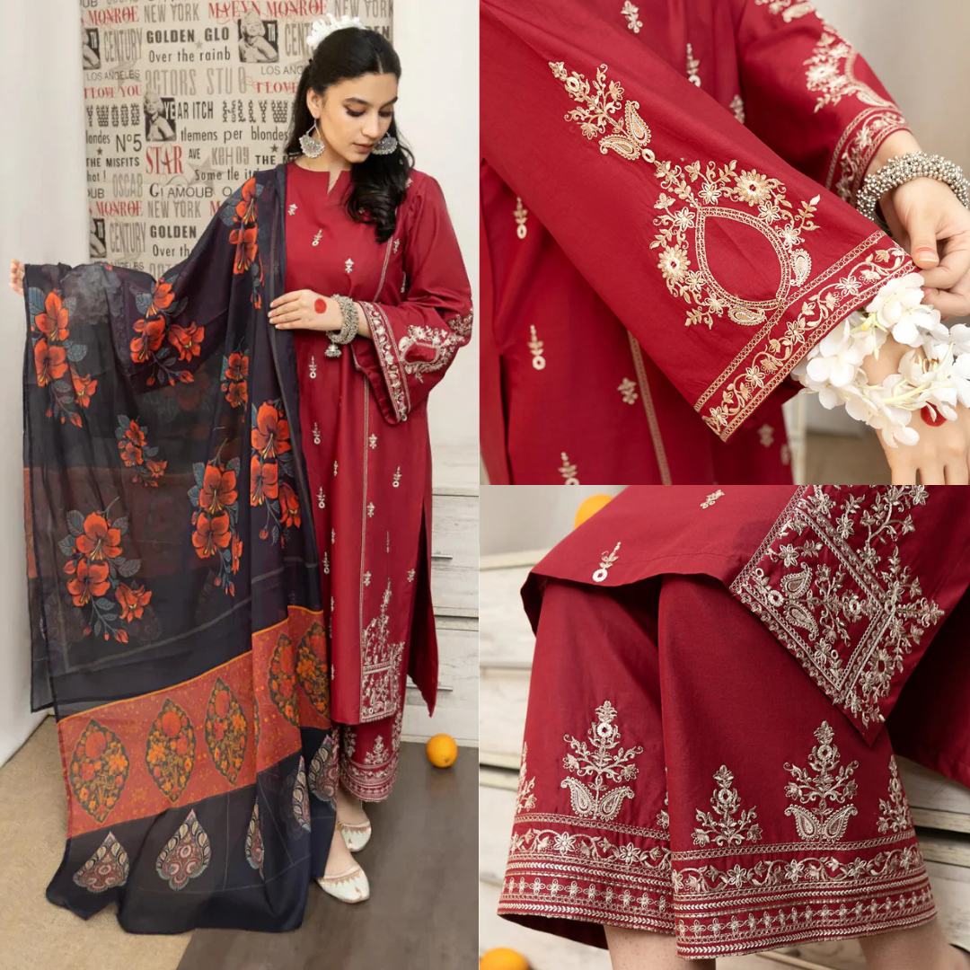 3 PC DHANAK EMBROIDERED