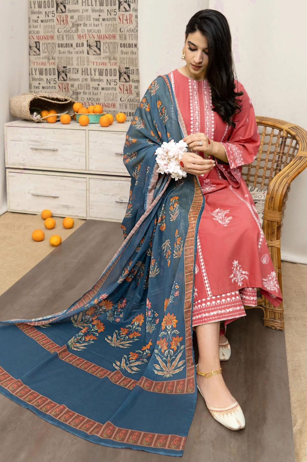 3PC DHANAK EMBROIDERED