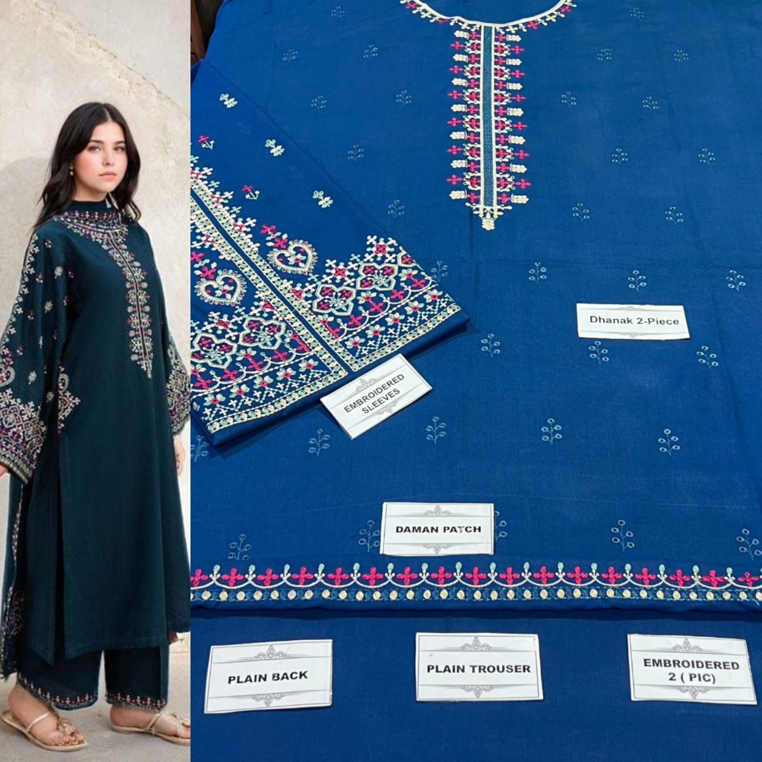 2 PC DHANAK EMBROIDERED