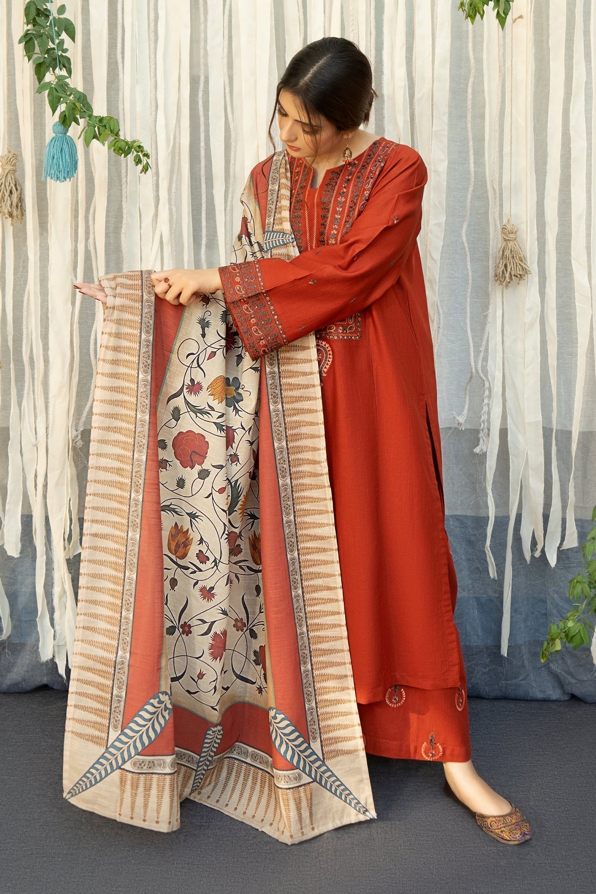 3PC DHANAK EMBROIDERED