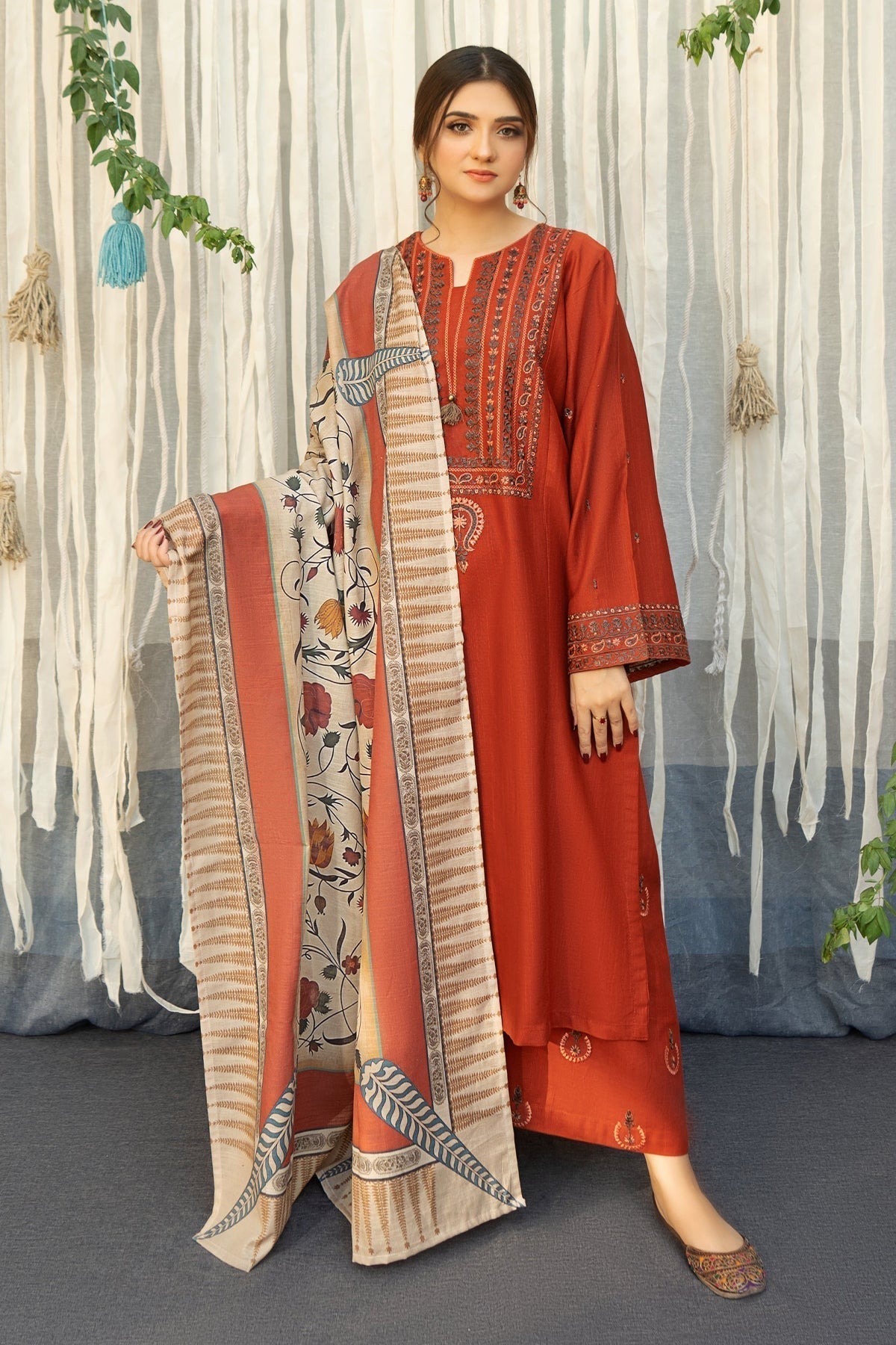 3PC DHANAK EMBROIDERED