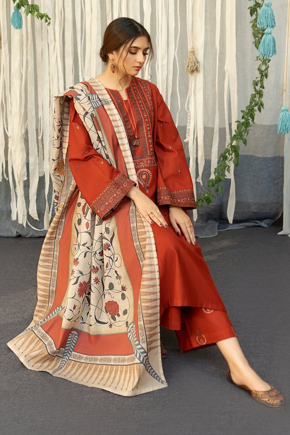 3PC DHANAK EMBROIDERED