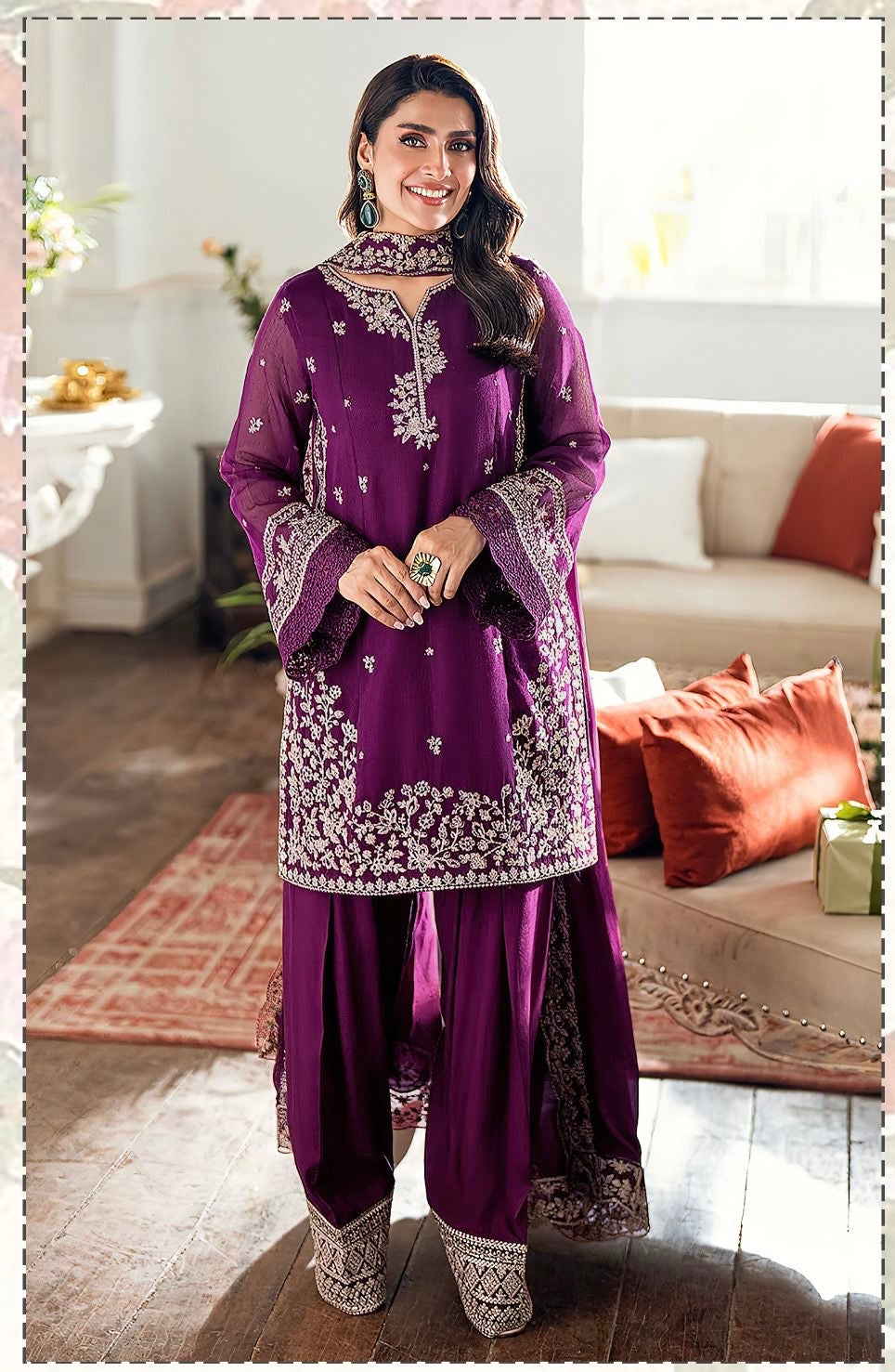 3 PC AZURE DHANAK EMBROIDERD