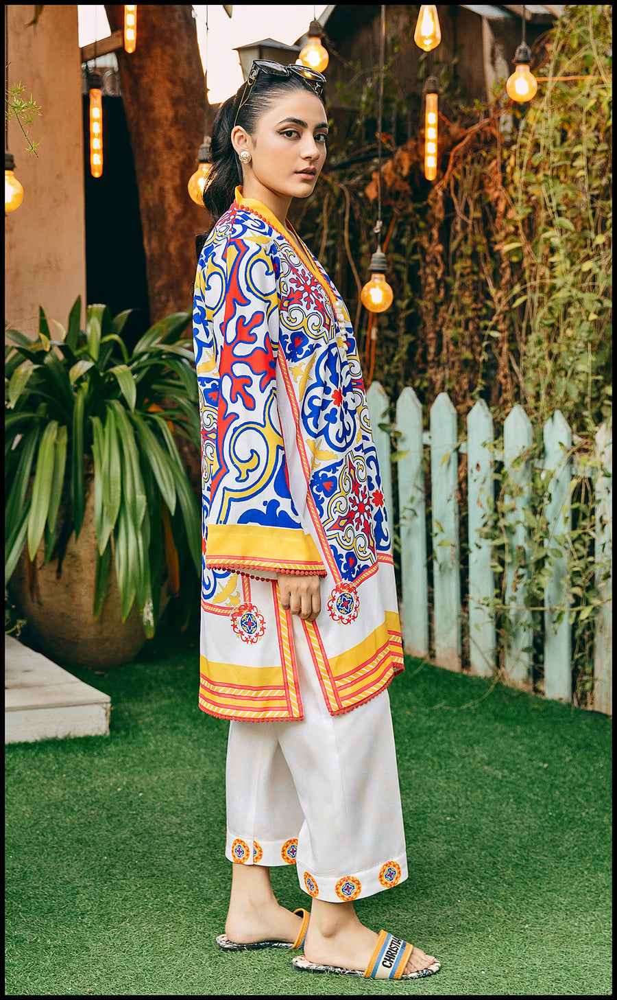 Vibrant Blue & White 2 piece Stitched Dress Set Y 30