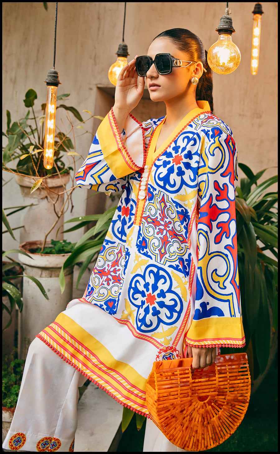 Vibrant Blue & White 2 piece Stitched Dress Set Y 30