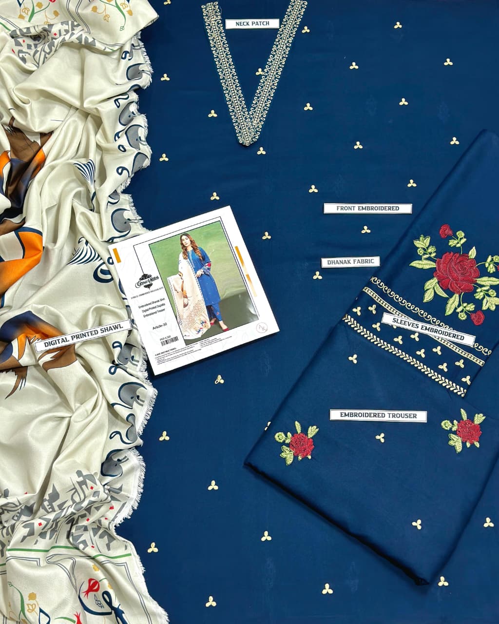 3 PC DHANAK EMBROIDERED