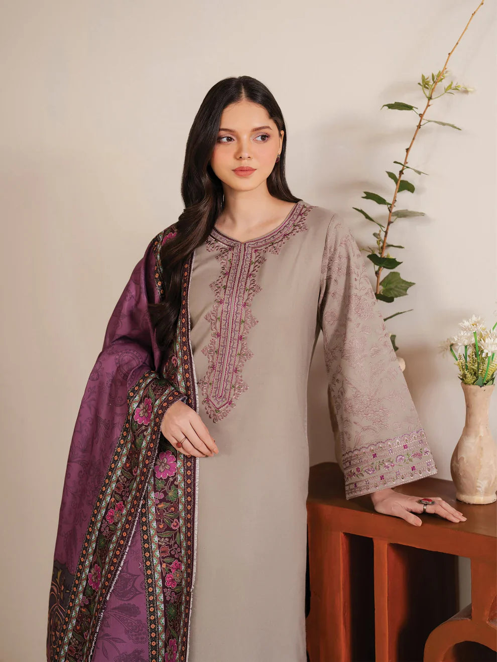 3 PC WINTER DHANAK EMBROIDERED