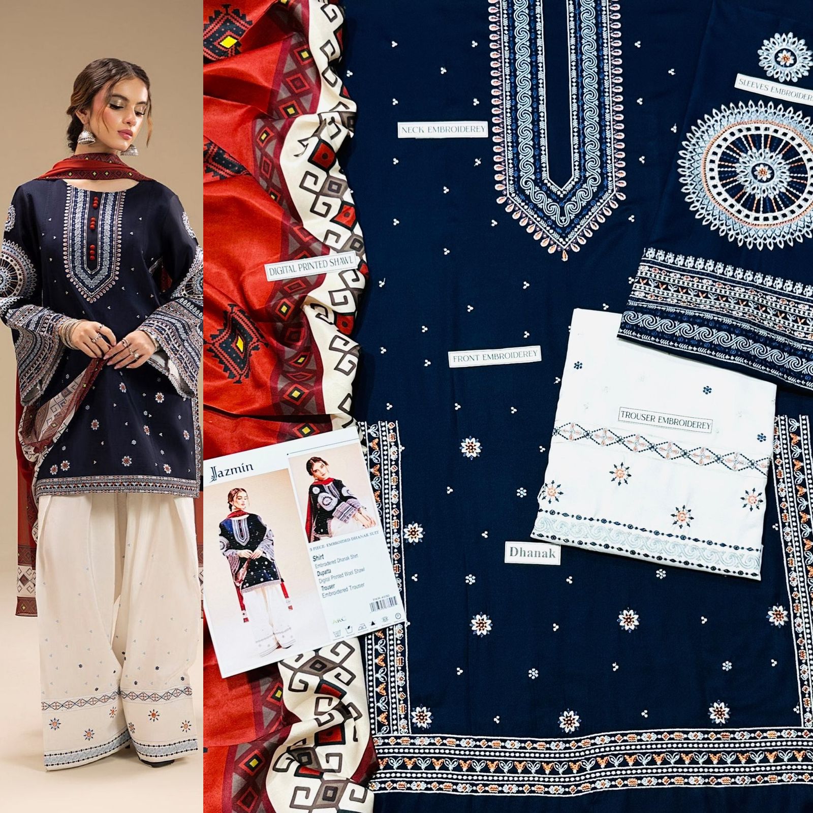 3PC DHANAK EMBROIDERED