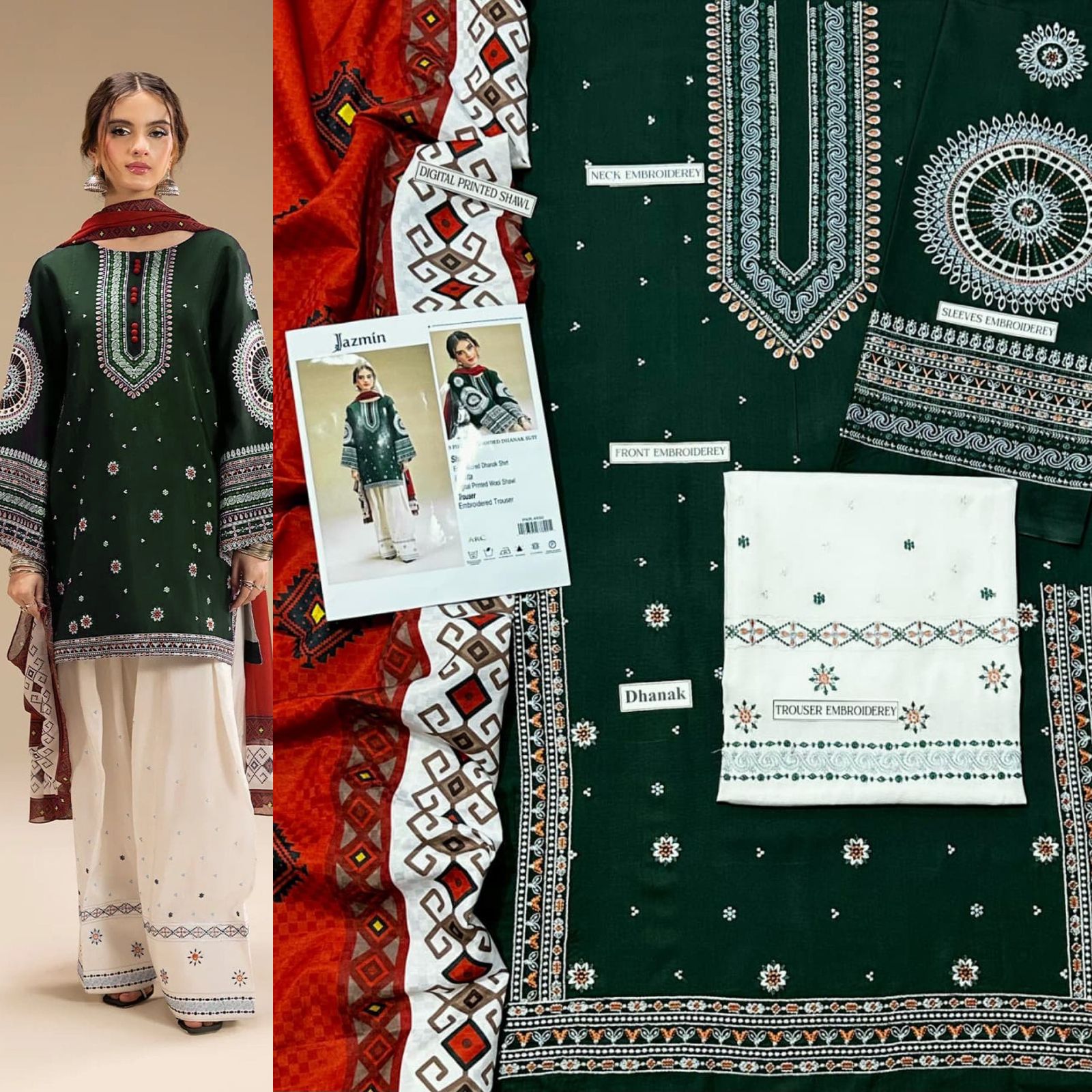 3 PC DHANAK EMBROIDERED