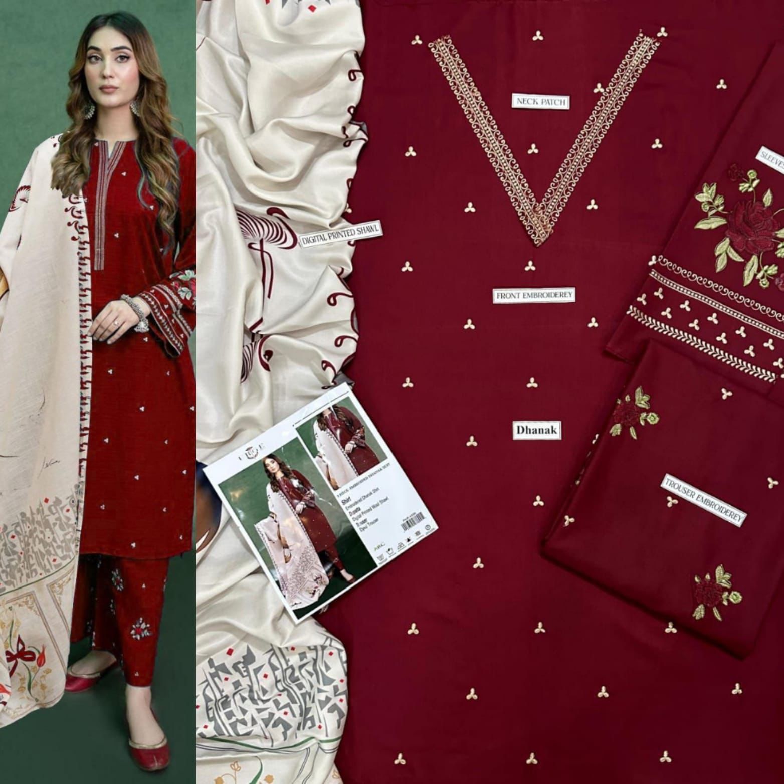 3 PC DHANAK EMBROIDERED