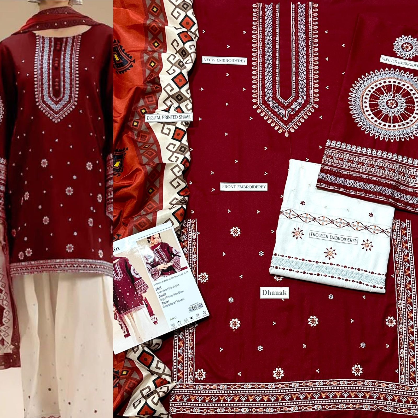 3 PC DHANAK EMBROIDERED