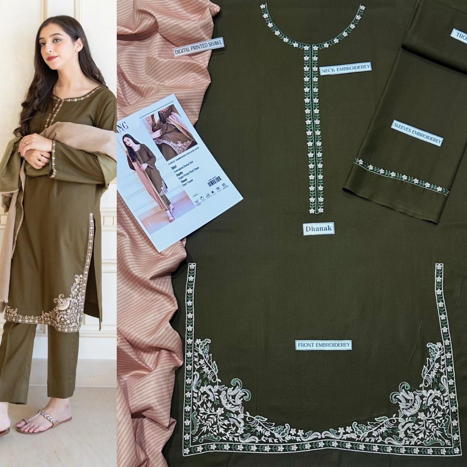 3 PC DHANAK EMBROIDERED