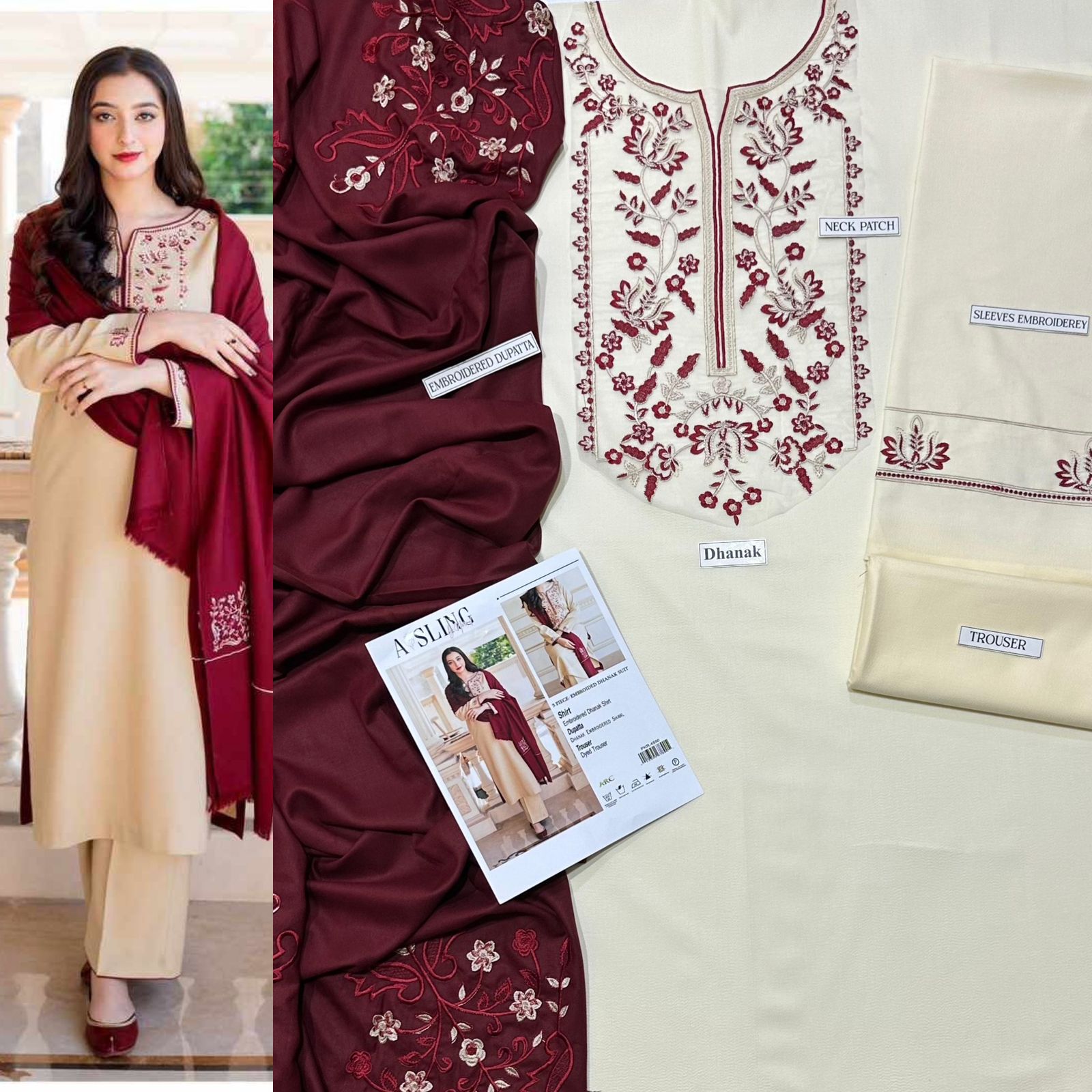 3 PC DHANAK EMBROIDERED