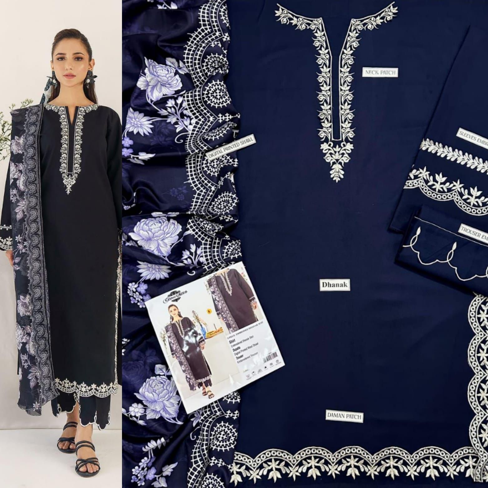 3PC DHANAK EMBROIDERED