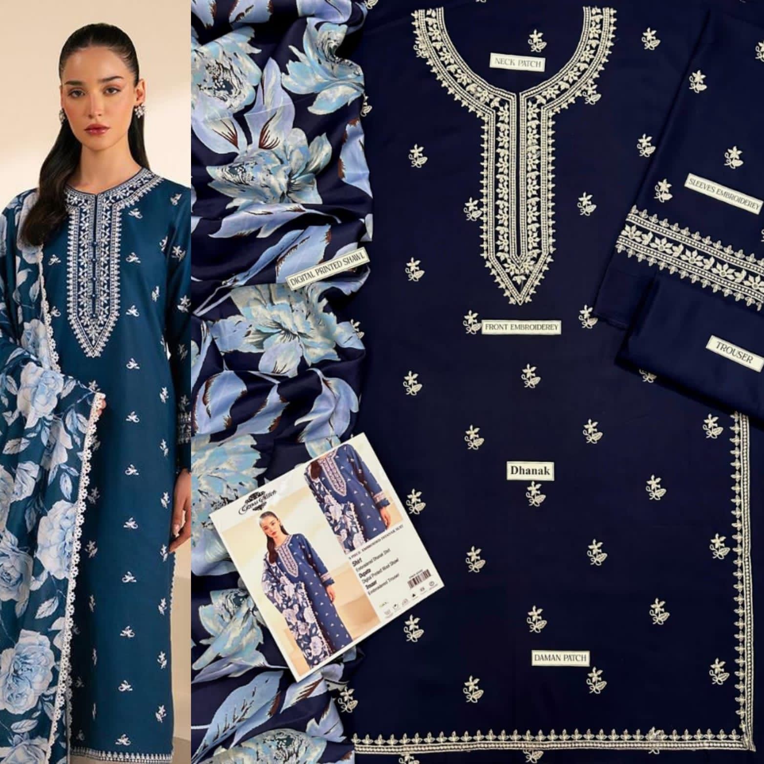 3PC DHANAK EMBROIDERED