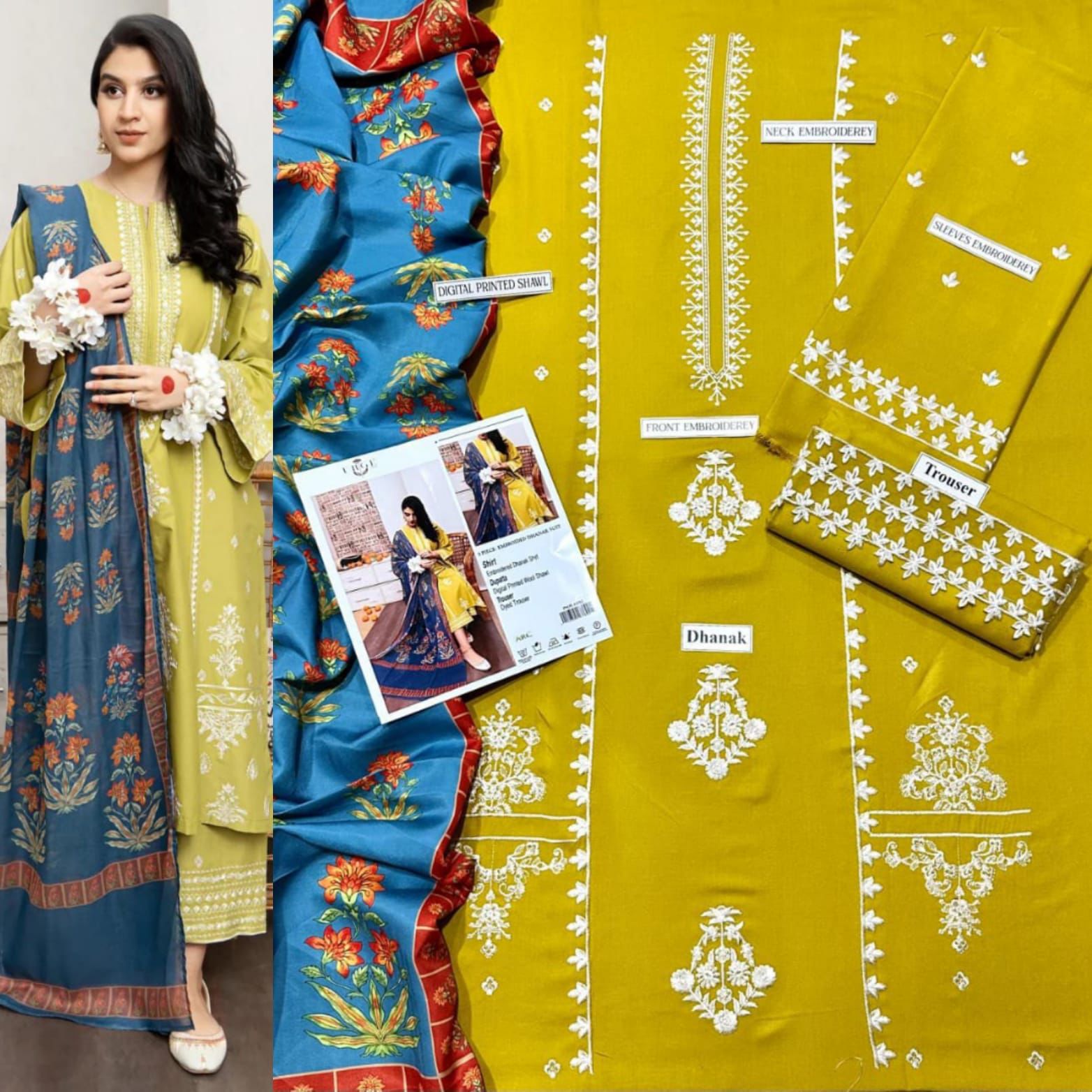 3 PC DHANAK EMBROIDERED