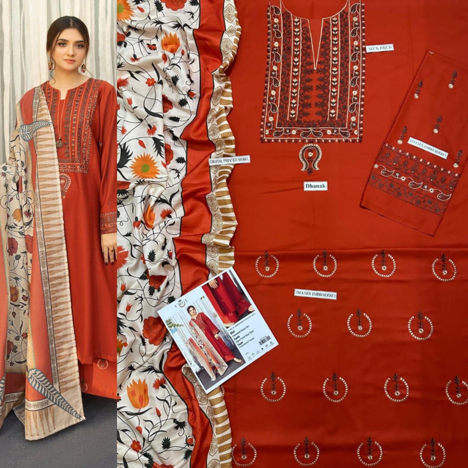 3PC DHANAK EMBROIDERED