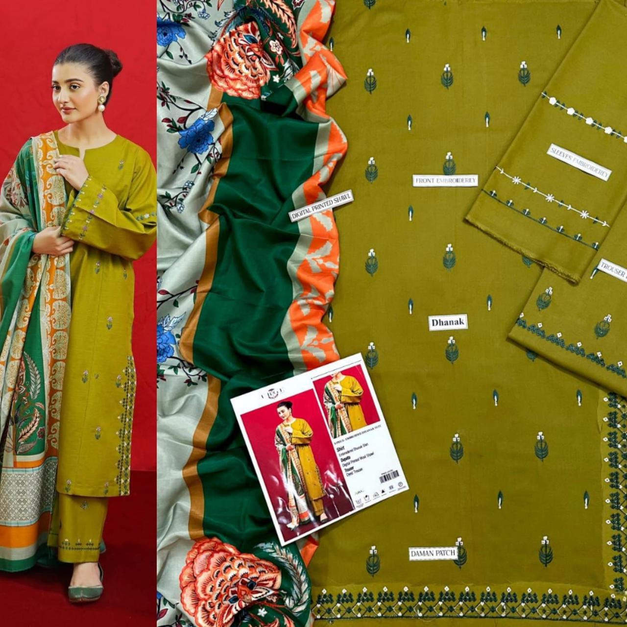 3 PC DHANAK EMBROIDERED