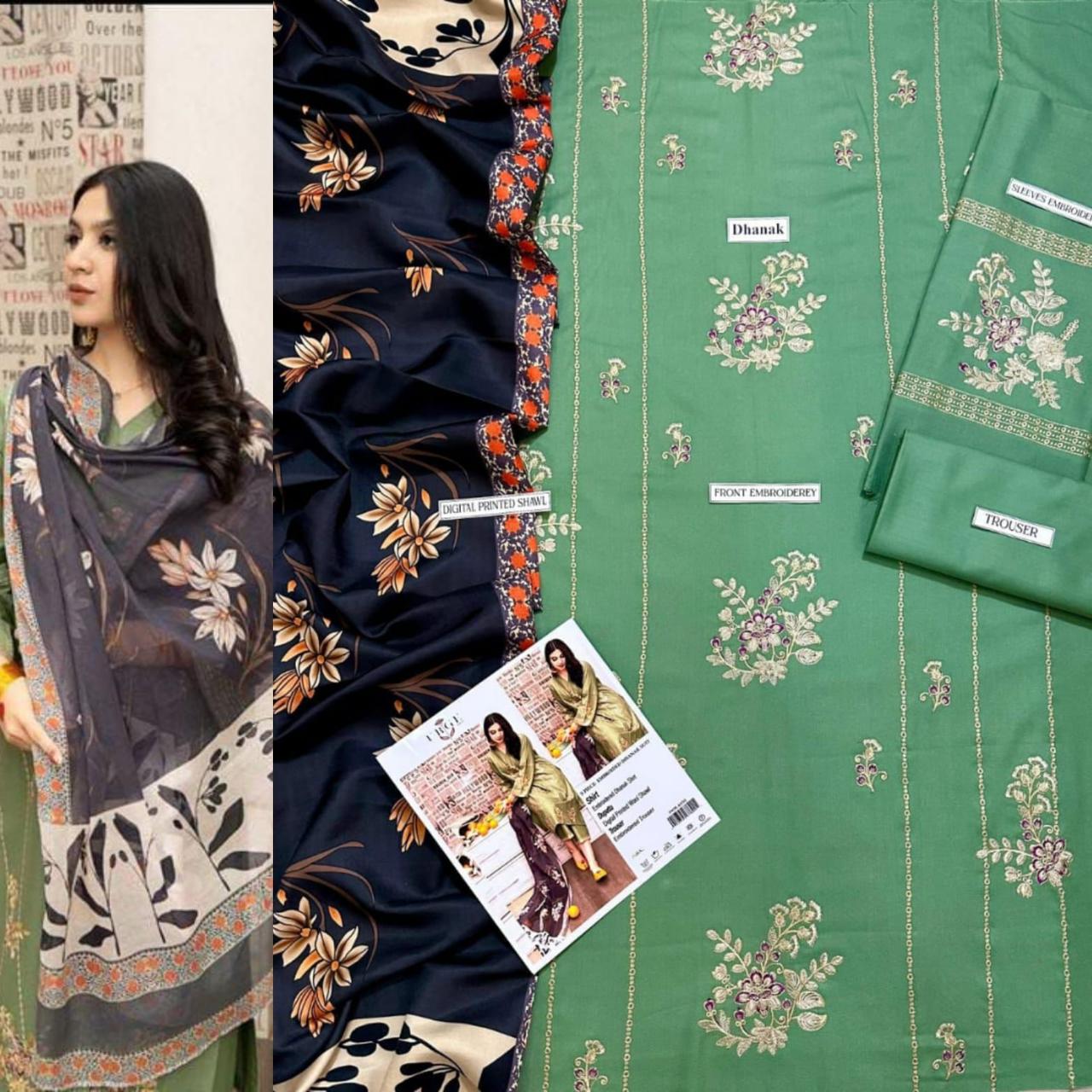 3 PC DHANAK EMBROIDERED