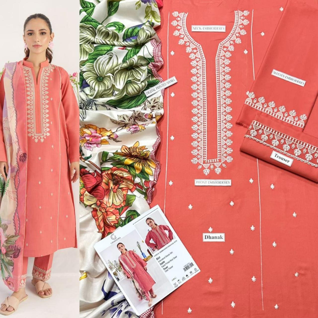 3 PC DHANAK EMBROIDERED
