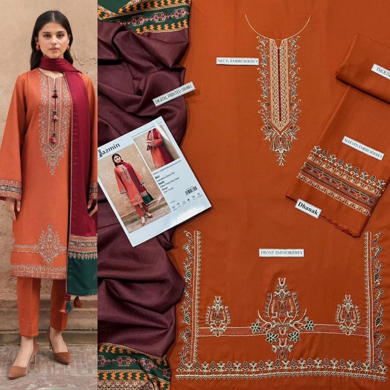 3 PC DHANAK EMBROIDERED