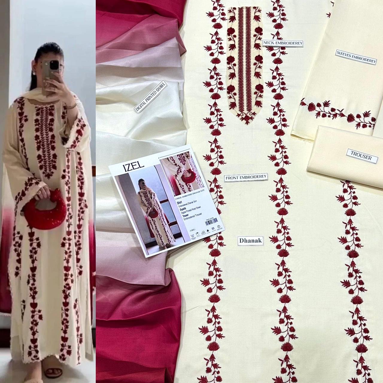 3 PC DHANAK EMBROIDERED