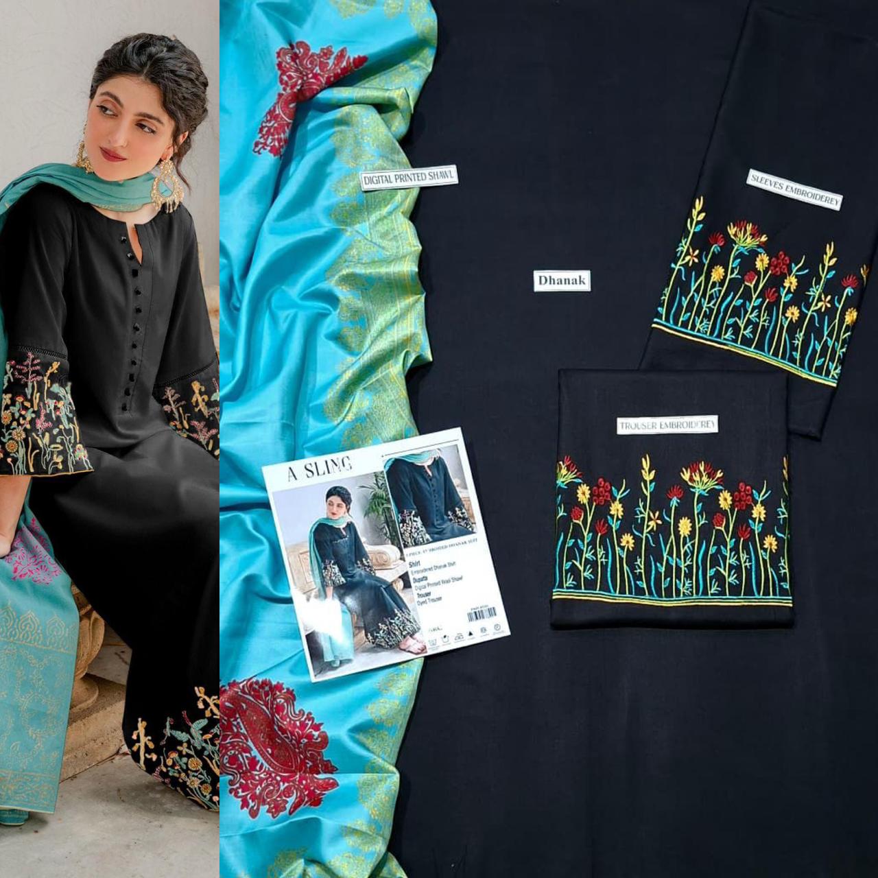 3 PC DHANAK EMBROIDERED