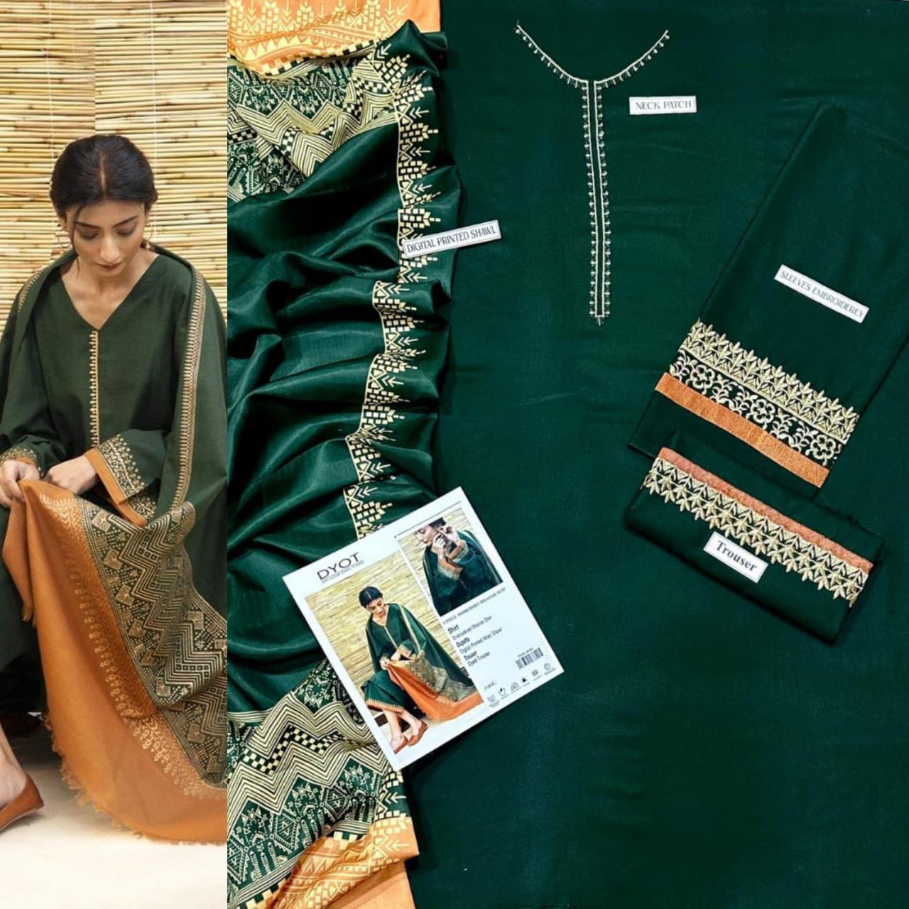 3 PC DHANAK EMBROIDERED