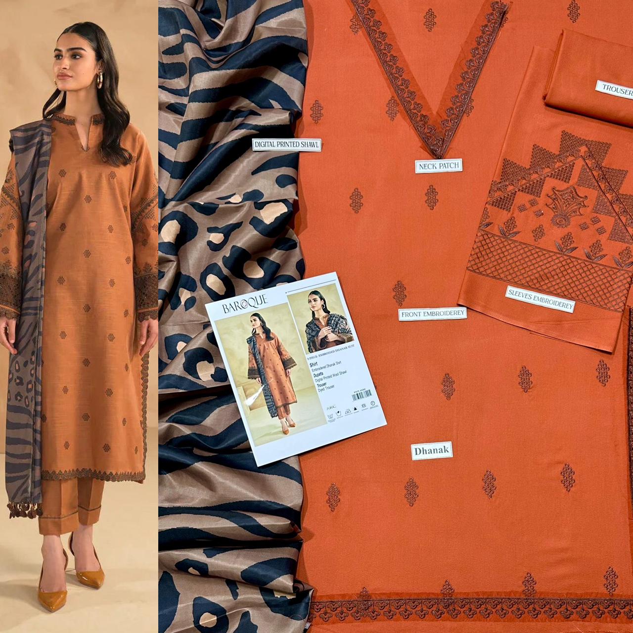 3 PC DHANAK EMBROIDERED