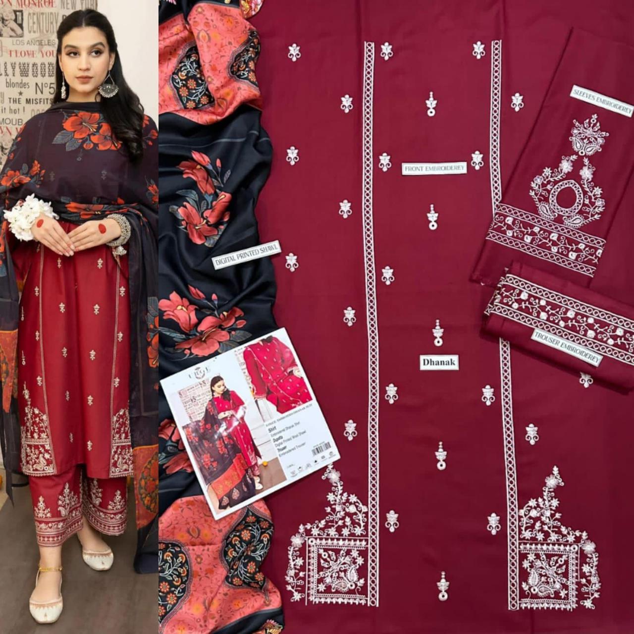 3 PC DHANAK EMBROIDERED