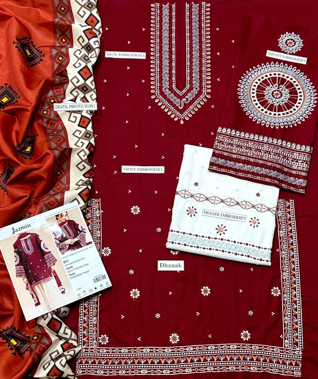 3 PC DHANAK EMBROIDERED